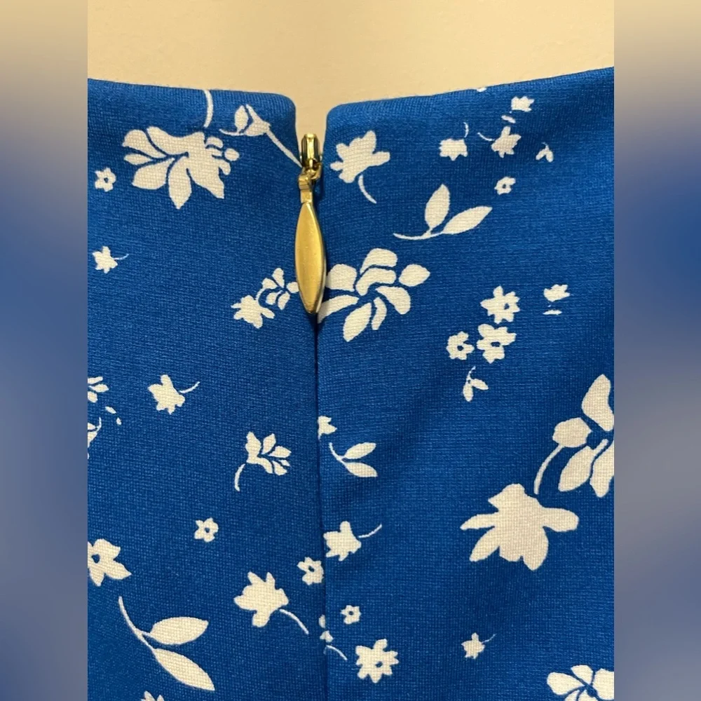 SOLD Draper James Blue & White Floral Ponte Sheath Flare Dress - Picture 7 of 9